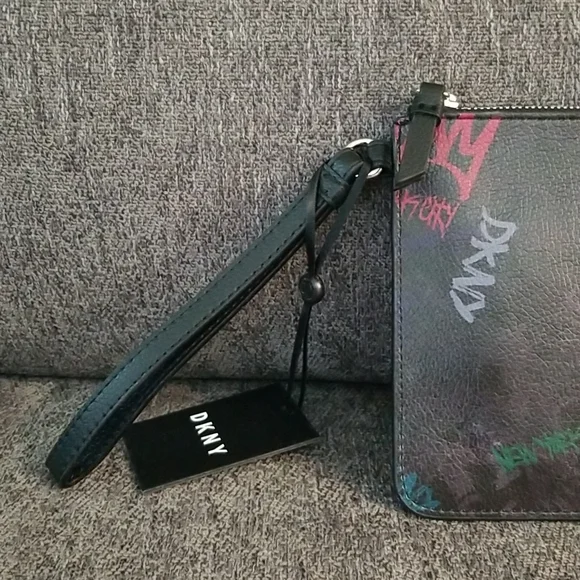 Nwt DKNY medium black graffiti wristlet. Retails $78 - Picture 4 of 9